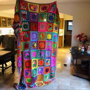 Handmade Neon Vintage Crochet Afghan Blanket